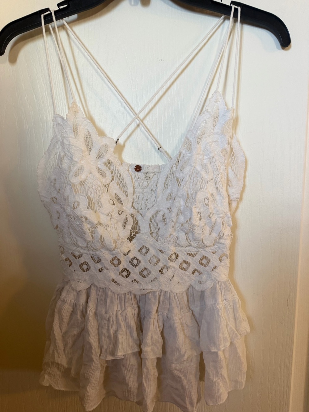 Free People One Adella Lace Bodice Tiered Ruffle Bottom Tank/Cami/Top   Size M